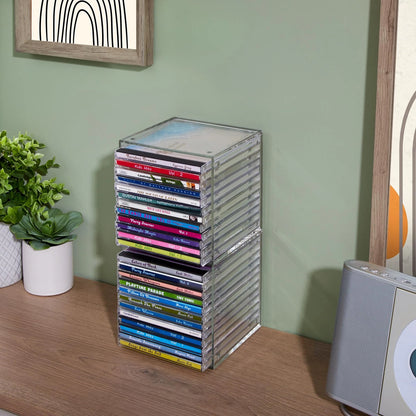 2X Stackable Clear Plastic CD Organizers for CD Storage (5.25 inches)