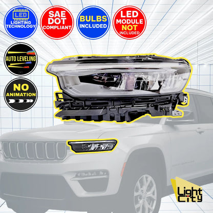 Driver Headlight LH for Jeep Grand Cherokee (2021–2024) w/ Animation, Leveling