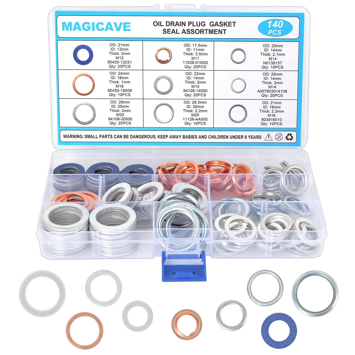 140PCS Oil Drain Plug Gasket Assortment for Various Makes Models (M11-M20)