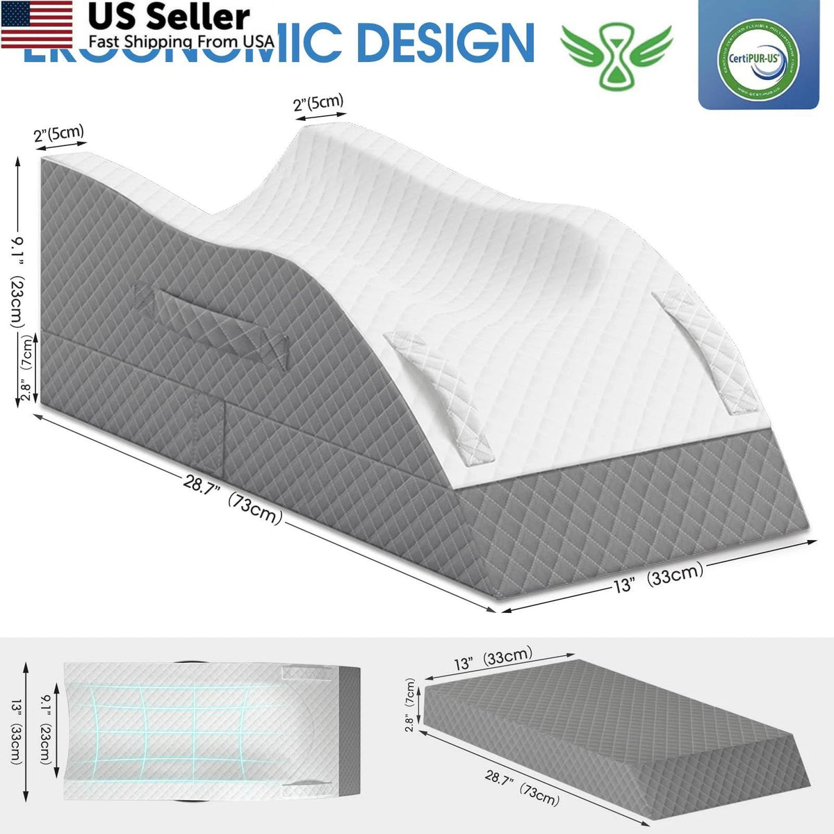 Elevation Pillow for Leg After Surgery (Single Leg) - Grey