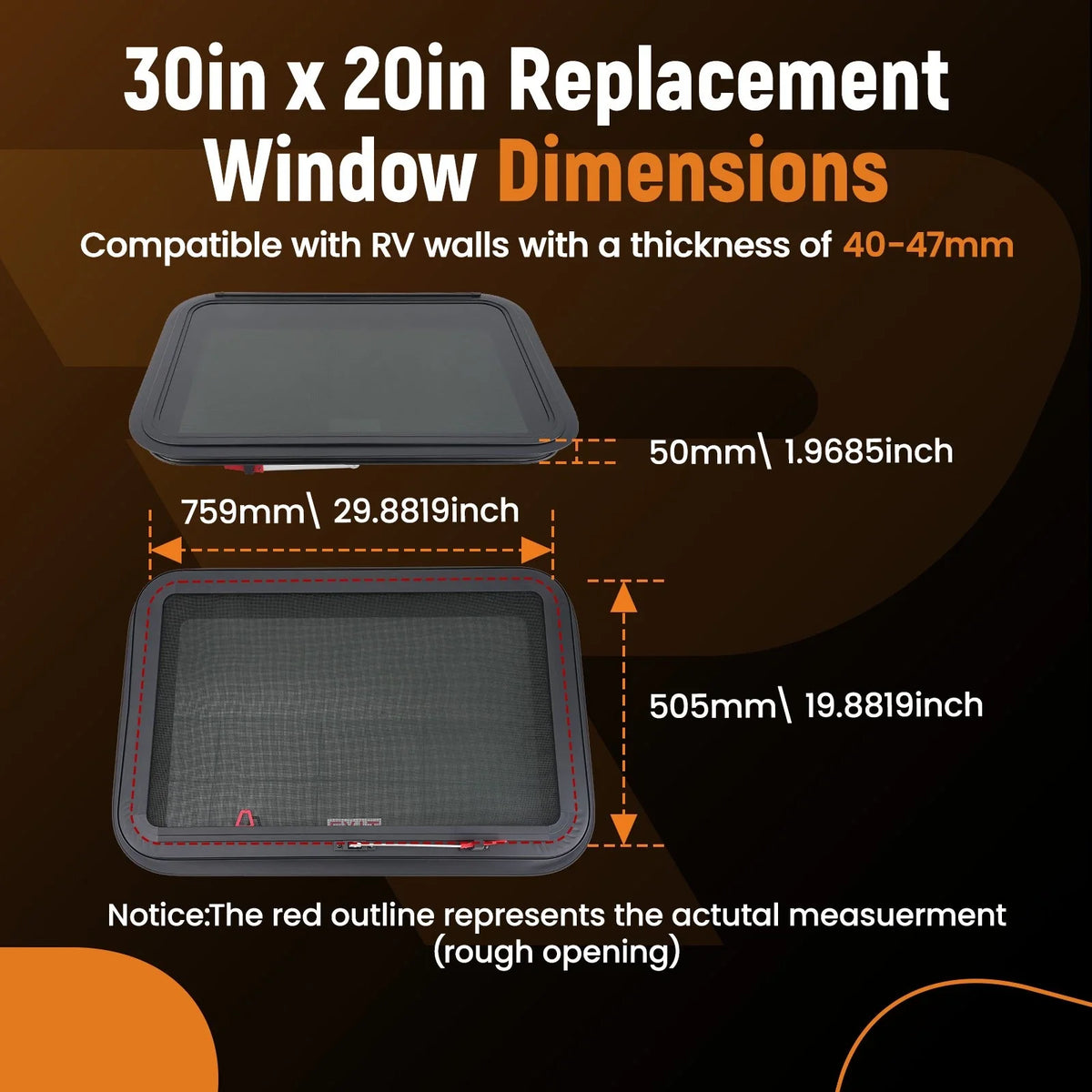 30" x 20" Exit Window for RV Camper/Trailer/Food Truck (w/ Accessories)