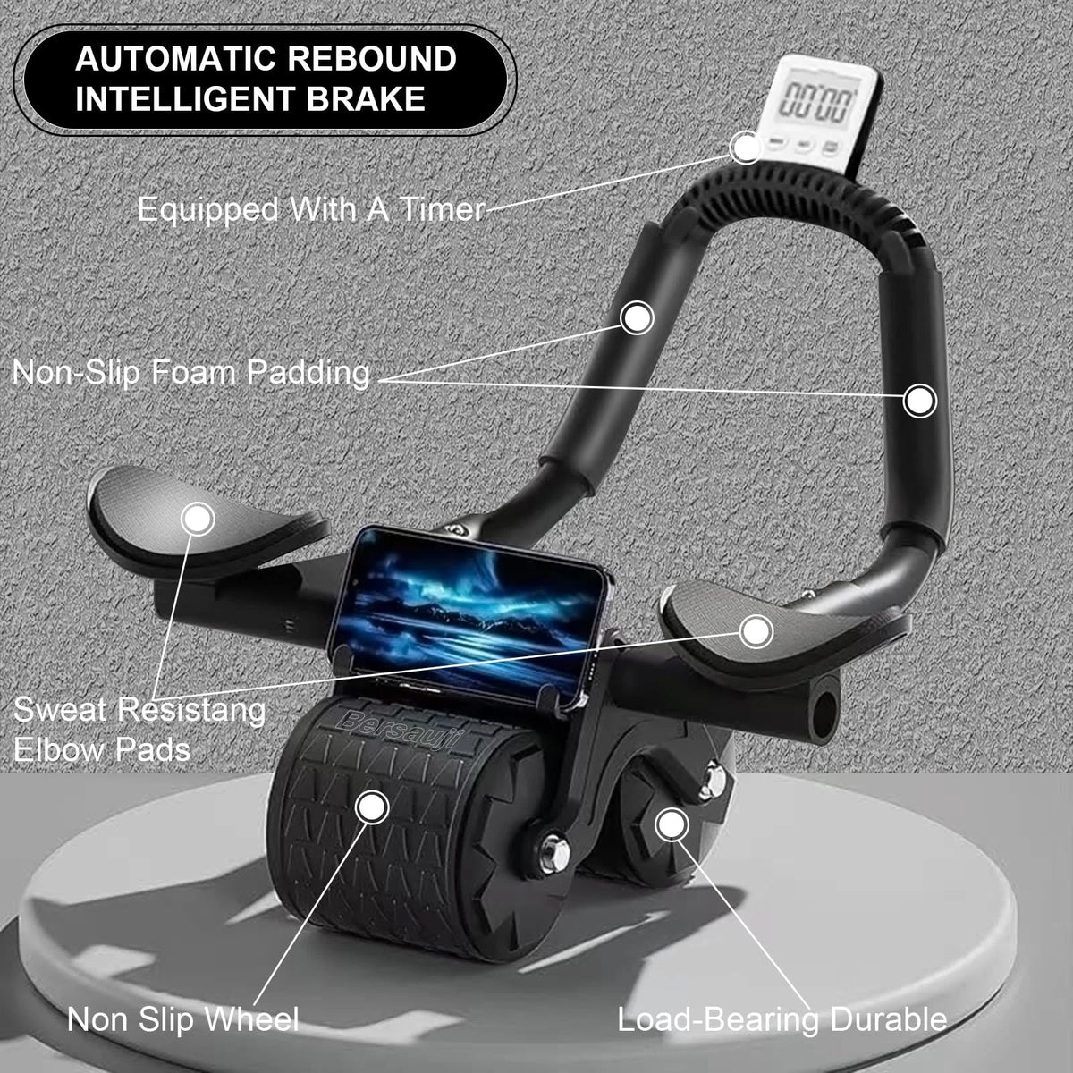 Upgraded Ab Roller Wheel for 2026 (Automatic Rebound, Knee Mat, Timer)