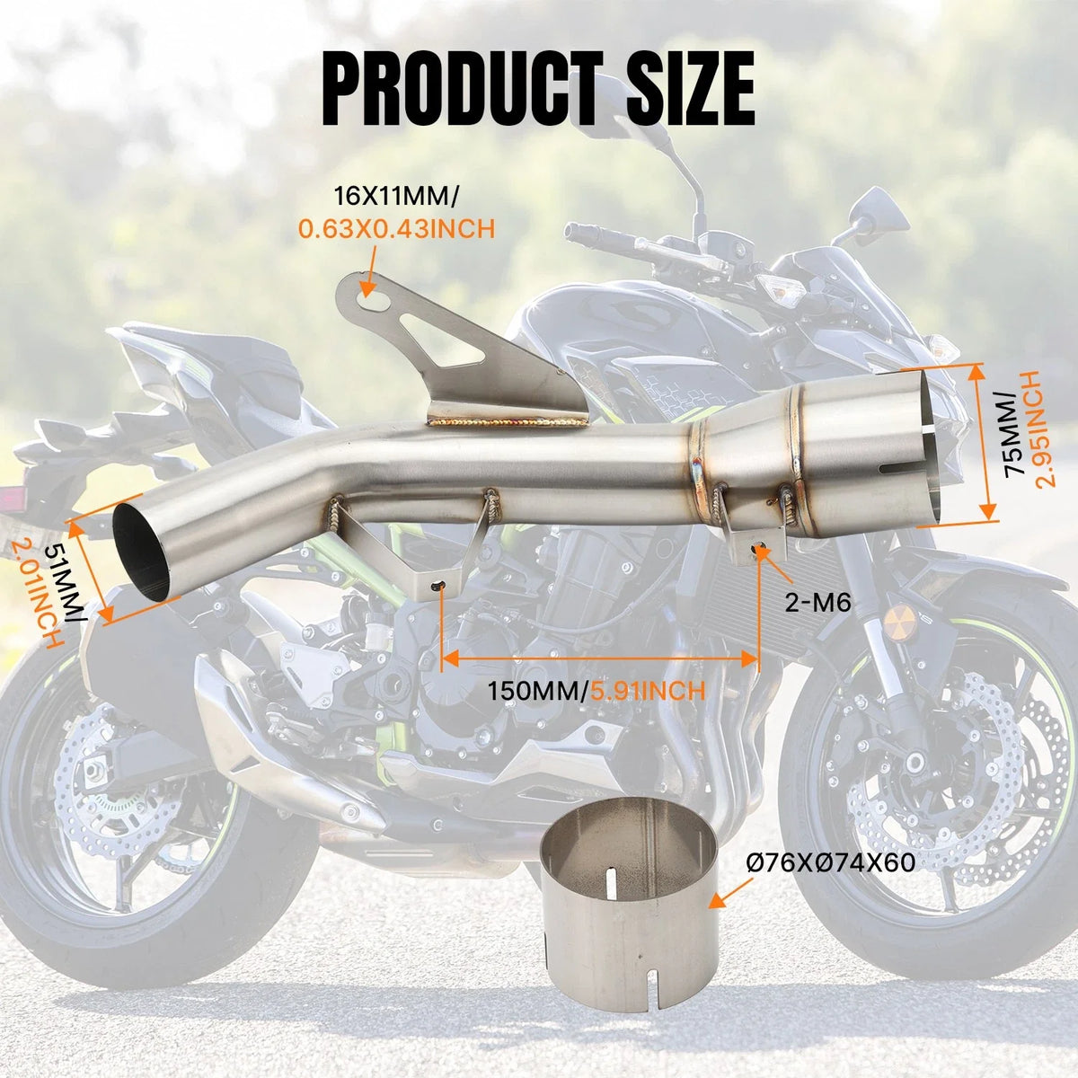 51mm Slip-On Exhaust System Mid Link Pipe for Kawasaki Z900 (2017–2025)