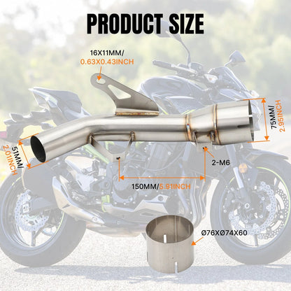 51mm Slip-On Exhaust System Mid Link Pipe for Kawasaki Z900 (2017–2025)