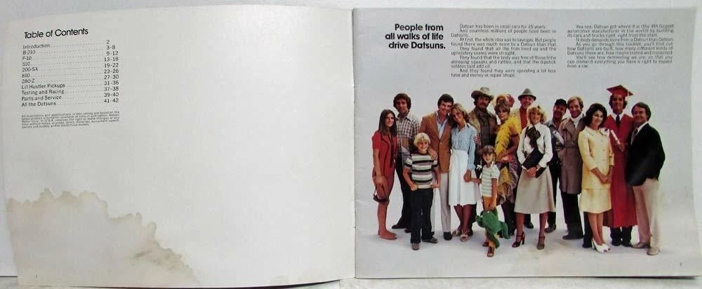 Datsun Full Line Sales Brochure for 280-Z B210 F-10 510 200SX 810 Pickup (1978)