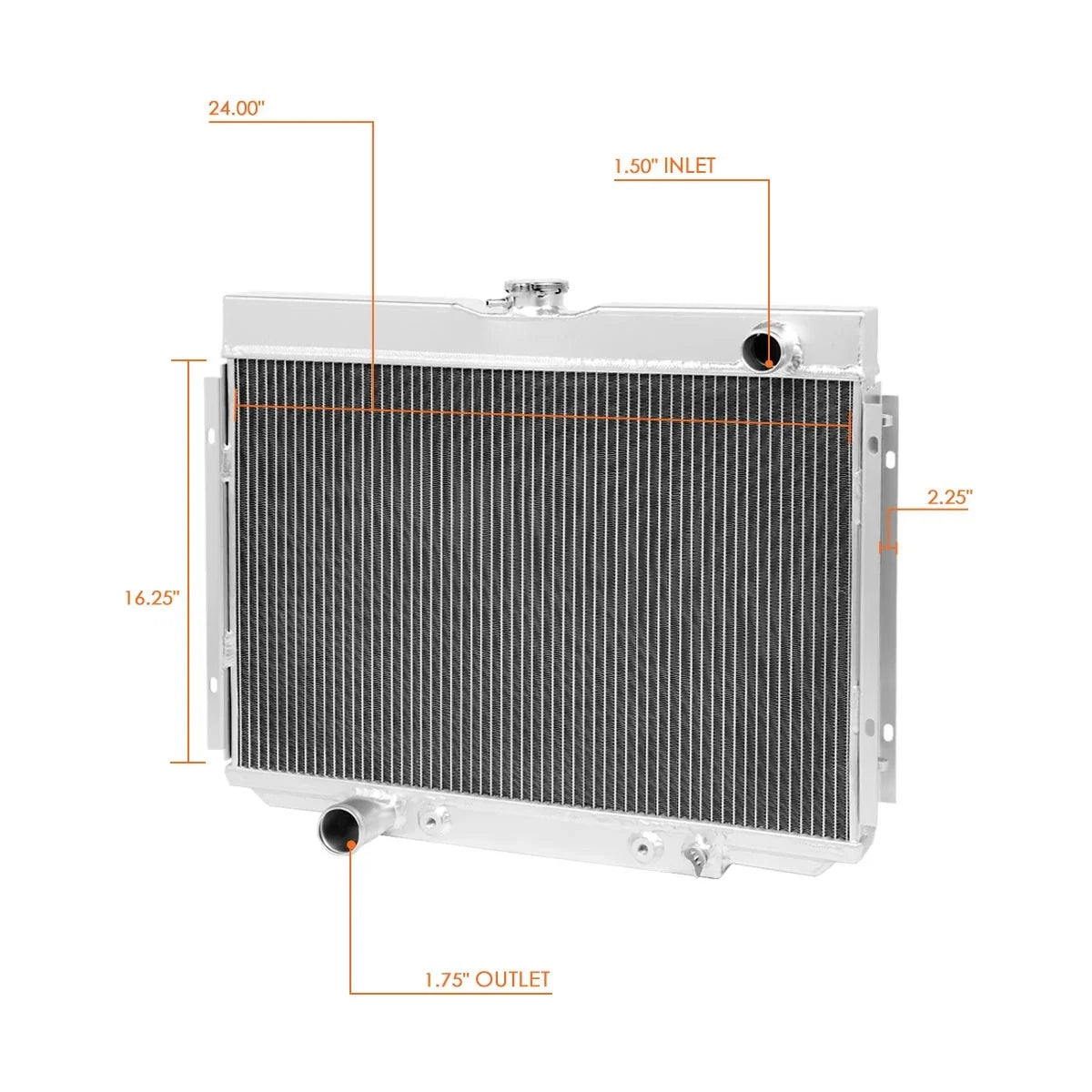 3-Row Aluminum Racing Radiator for Ford Mustang/Fairlane/Ranchero V8 (1967–1970)