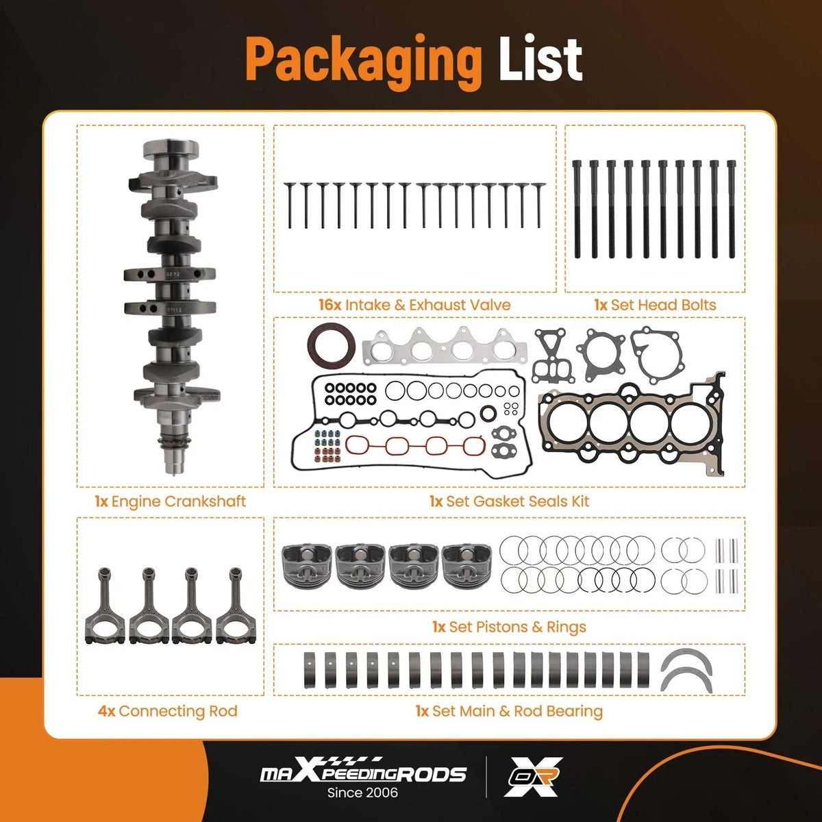 G4FD Engine Overhaul Rebuild Kit w/ Crankshaft Rods for Hyundai Accent Kia 1.6L (2000–2015)