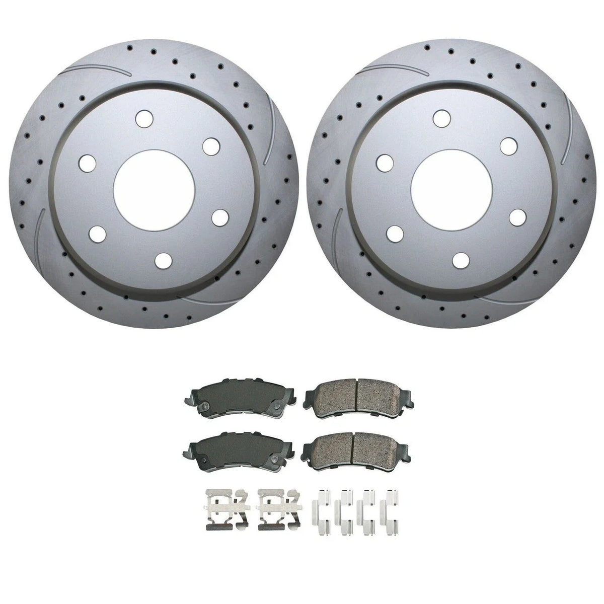 Rear Brake Kit 330mm Drilled Disc Rotors & Akebono Ceramic Pads for Chevrolet GMC