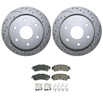 Rear Brake Kit 330mm Drilled Disc Rotors & Akebono Ceramic Pads for Chevrolet GMC