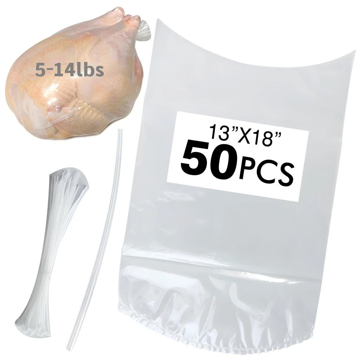 50-Pack Clear 13x18 Inches Heat Shrink Bags for Poultry Chicken Packaging