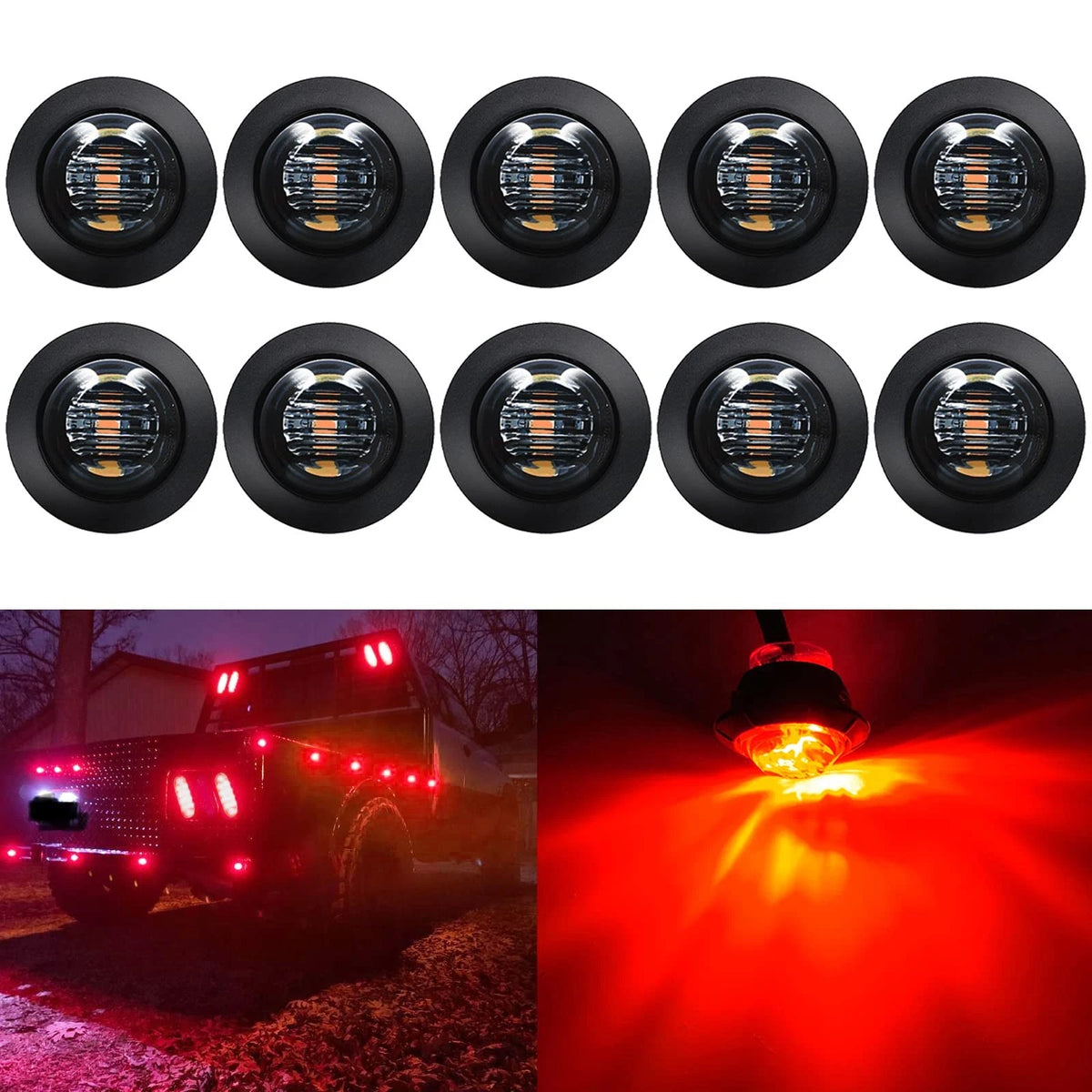 10 Pack Waterproof Red LED Marker Lights for Trailer, Truck, ATV, RV
