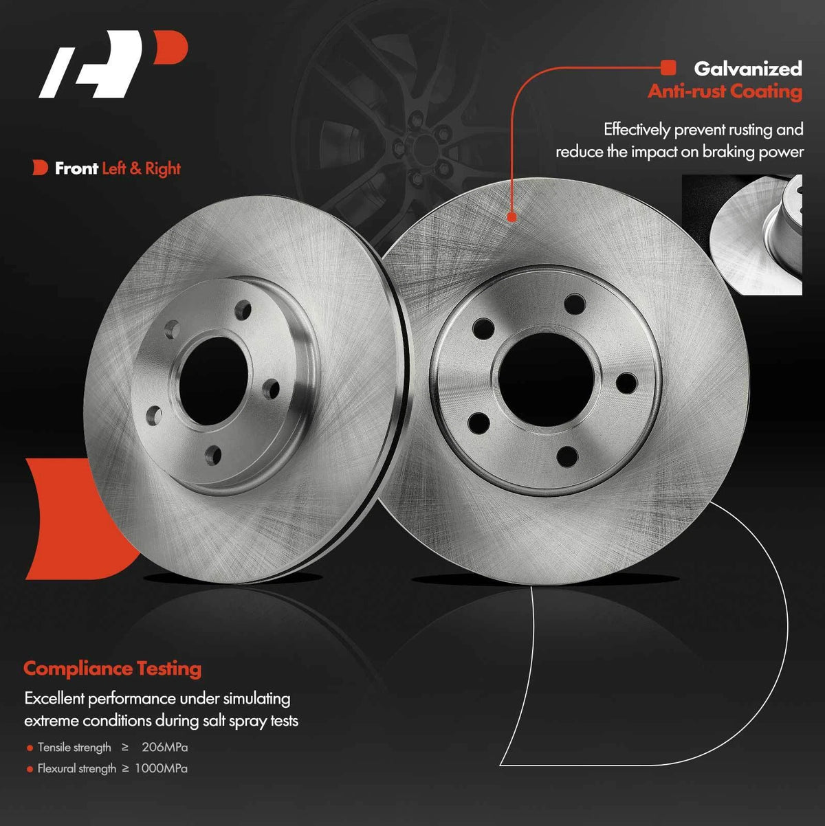 Set of 2 Front Side Disc Brake Rotors for Ford Transit Connect (2010–2013) BR900850, 12165132, BR90085001