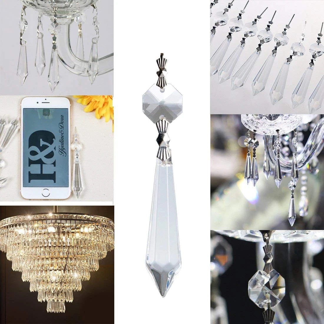 20PCS 55mm Clear Chandelier Icicle Crystal Prisms for Lamp Decoration