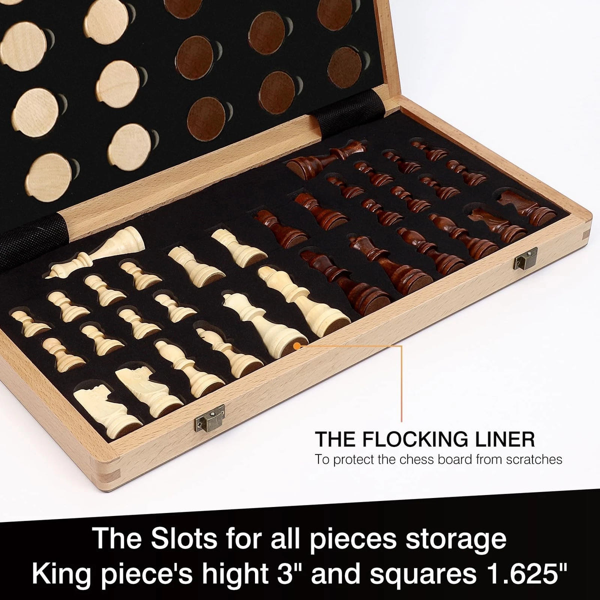 15" Wooden Chess and Checker Set - Walnut Black/Brown