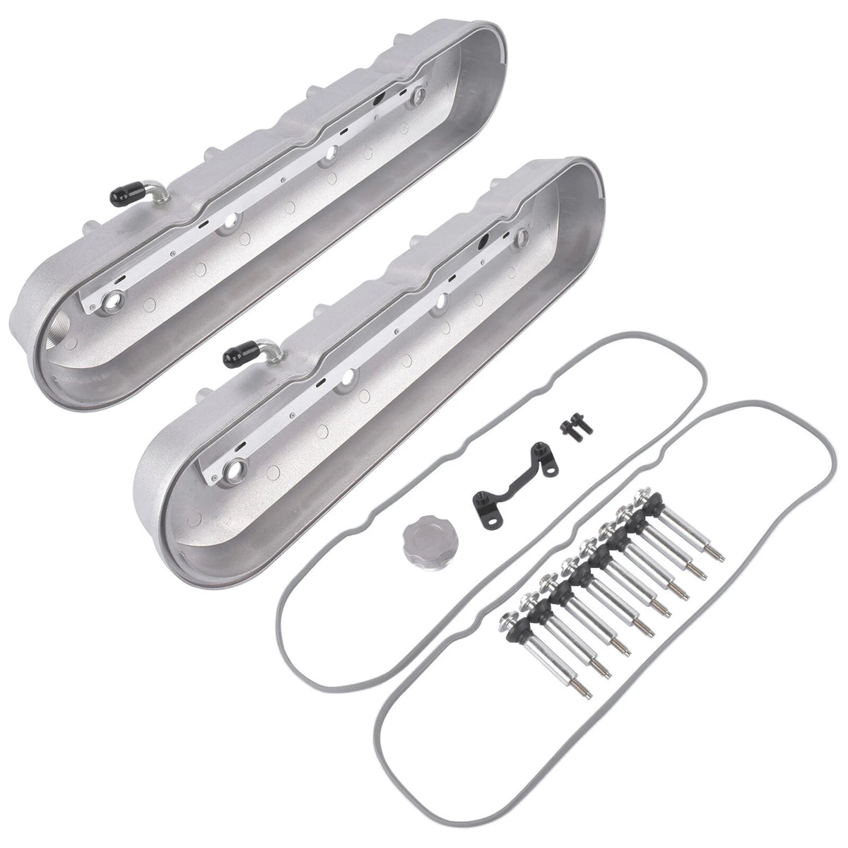 Set of 2 GM LS Cast Aluminum Tall Silver Valve Covers for LS1 LS2 LS3 (8082-1S, 8082-1, 241-110, JM8082-1, JM8082-1S)