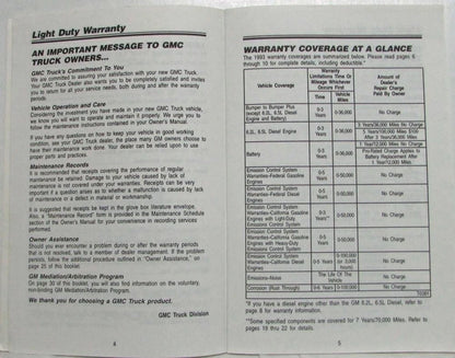 Warranty and Owner Assistance Information for GMC Truck and Chassis (1993)