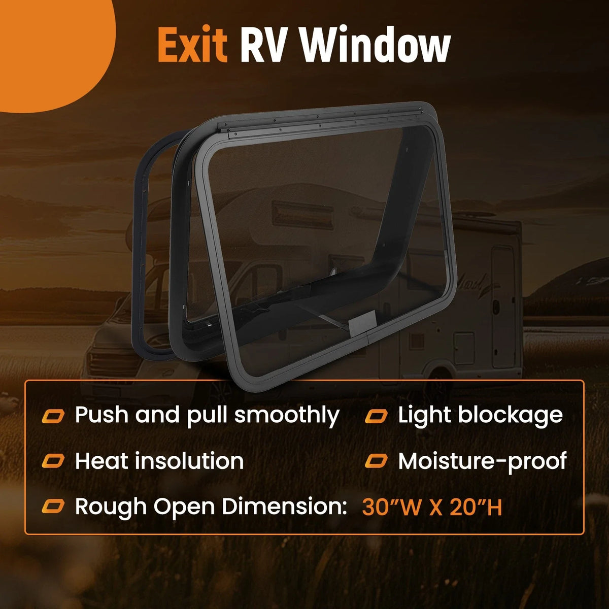 30" x 20" Exit Window for RV Camper/Trailer/Food Truck (w/ Accessories)