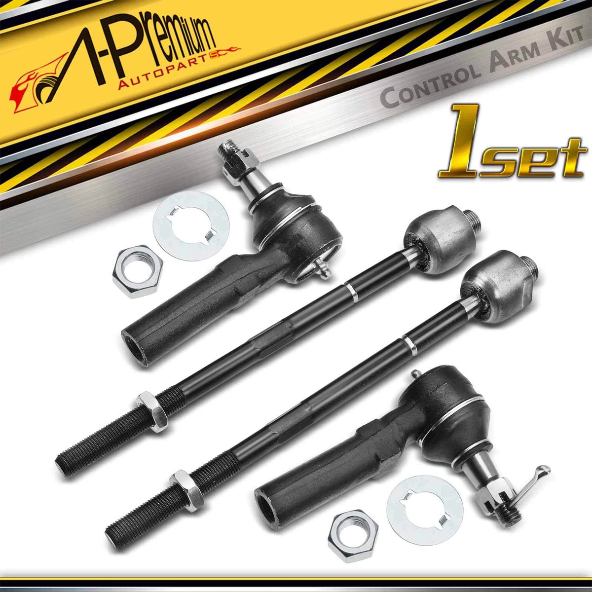 Set of 4 Inner & Outer Tie Rods for Chevy Corvette (1997–2013) Cadillac XLR (2004–2009) - 26000001, 26057010, 26057011, ES2231RL, EV343