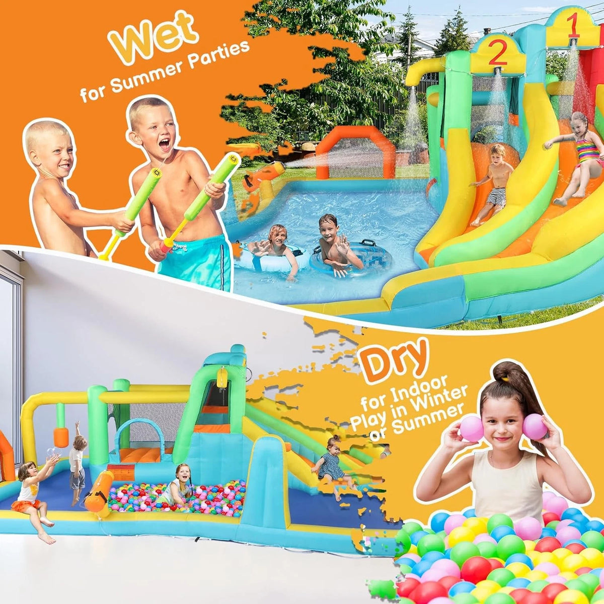 Inflatable Bounce House with Double Slide for Kids Outdoor Party