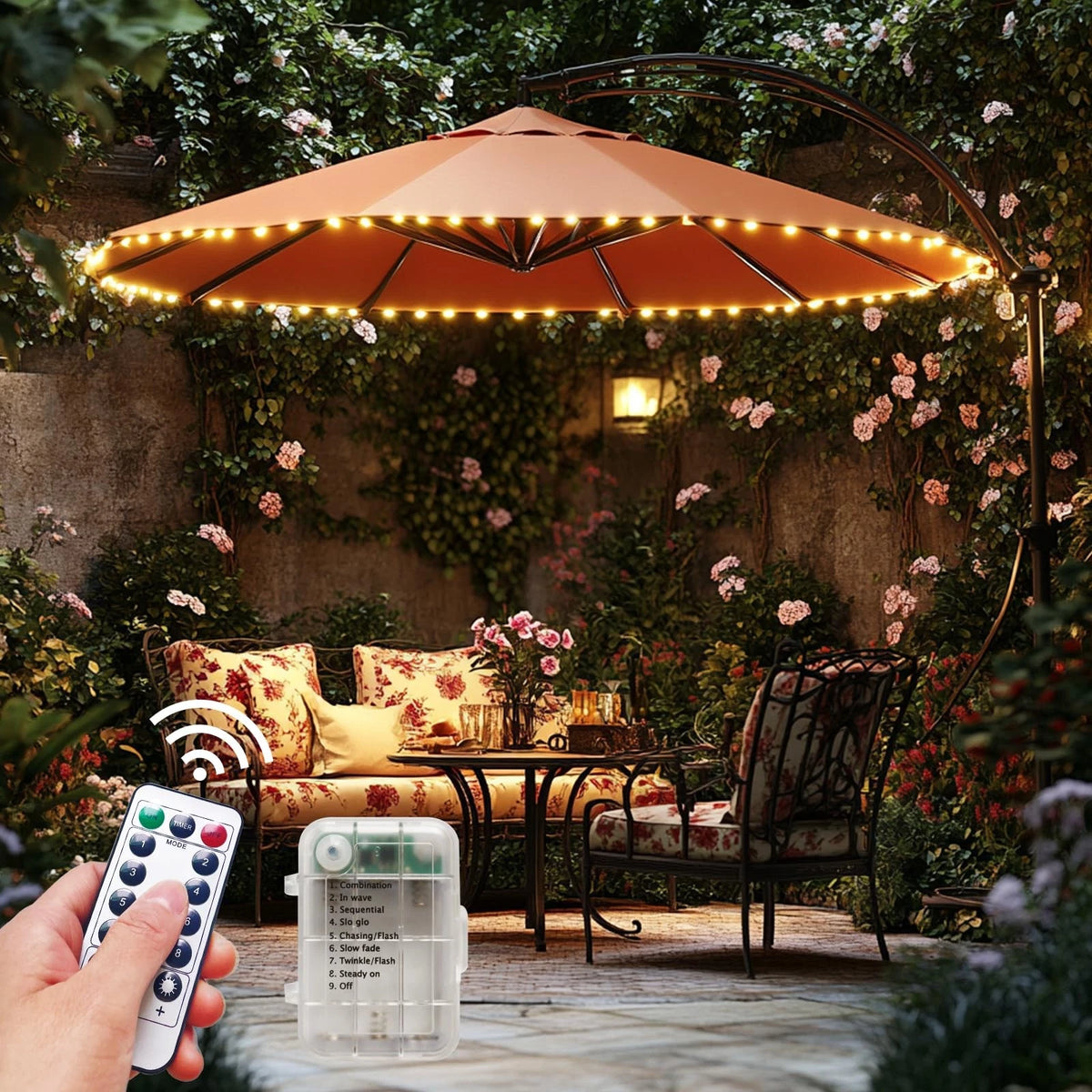 2X Cordless LED Patio Umbrella Lights 28.5 Feet Warm White
