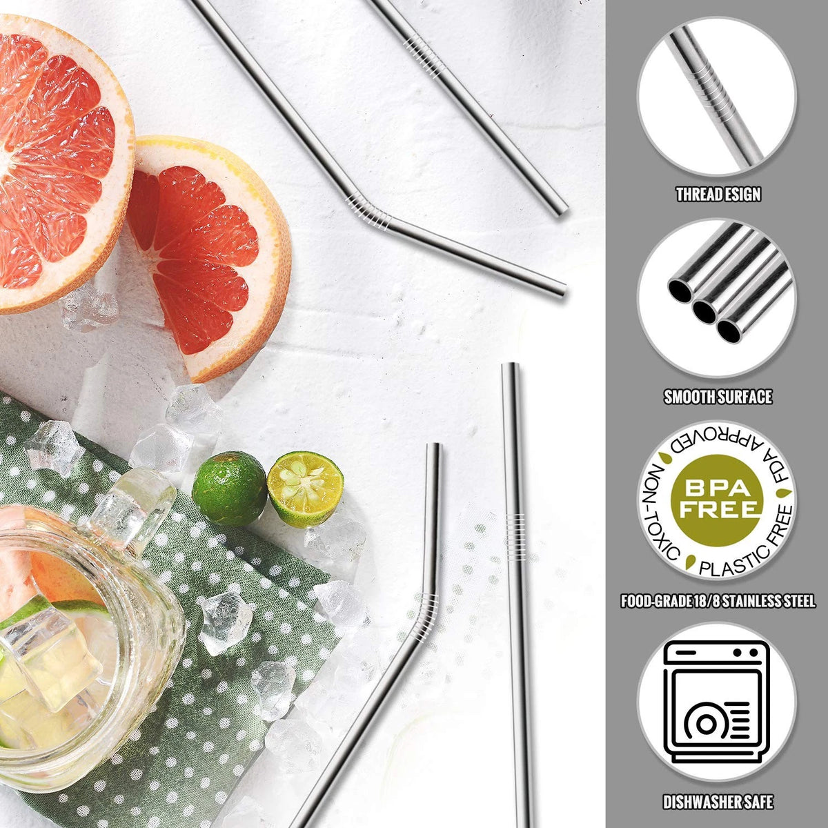 12-Pack Reusable Stainless Steel Straws for Universal Use