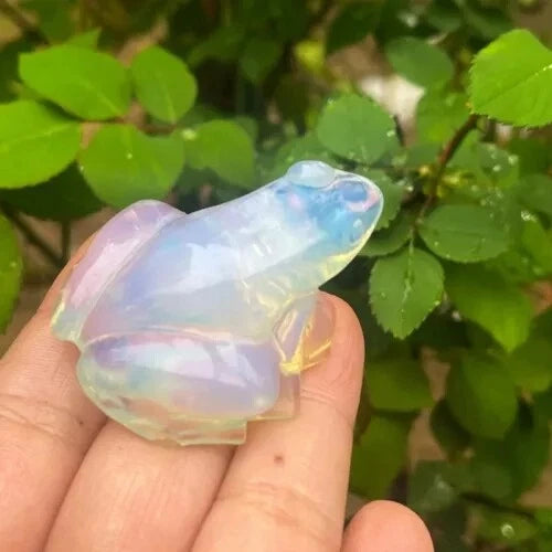 Natural Opal Quartz Crystal Lucky Frog Carved Gemstone Statue Decor