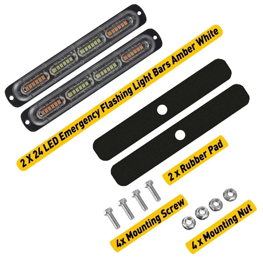 2X Strobe Beacon Light Bar for Truck Car (Amber/White) EAX EXV