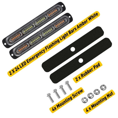 2X Strobe Beacon Light Bar for Truck Car (Amber/White) EAX EXV
