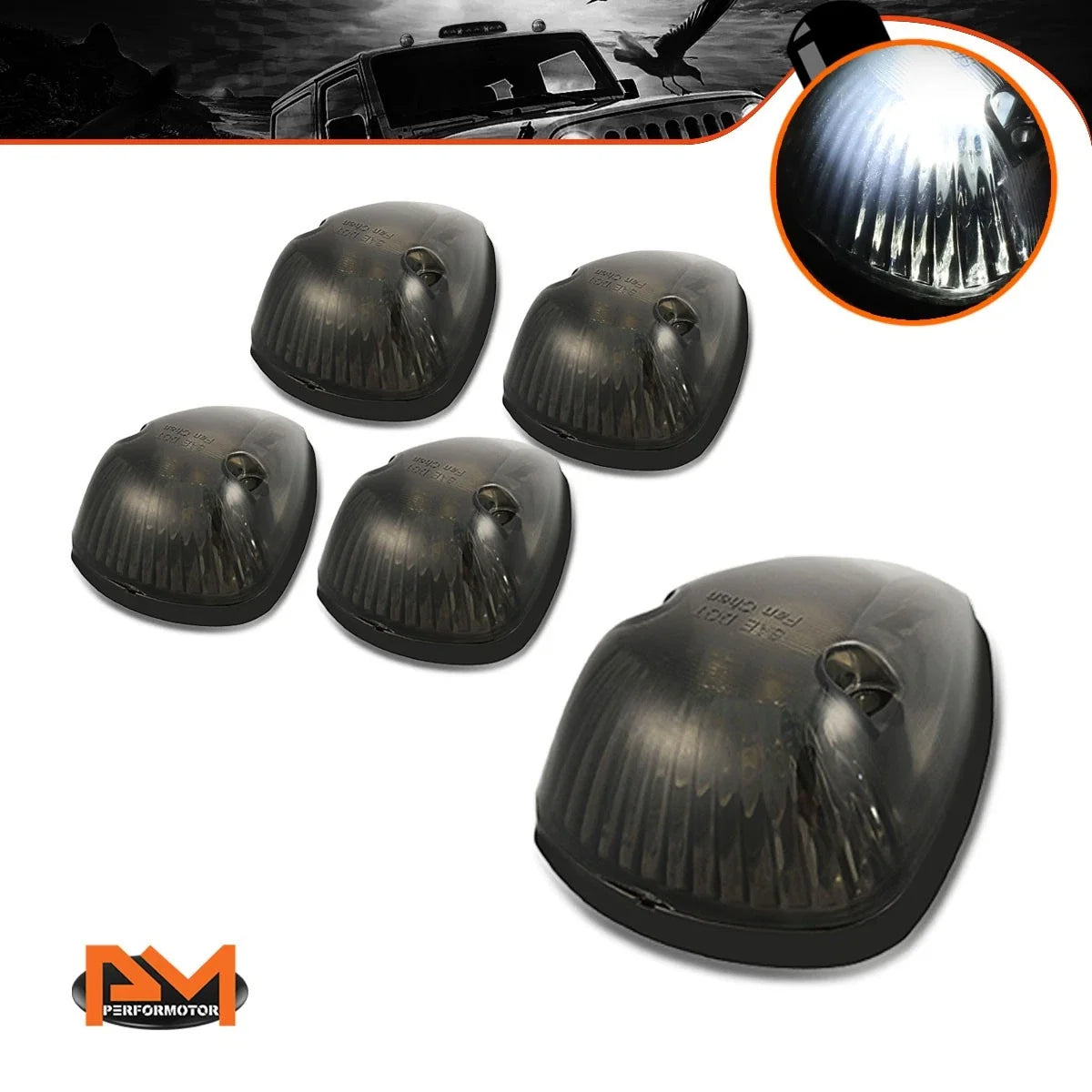 5Pcs Cab Roof Running Light Smoked Housing White LED for Dodge Ram (1994–1998)