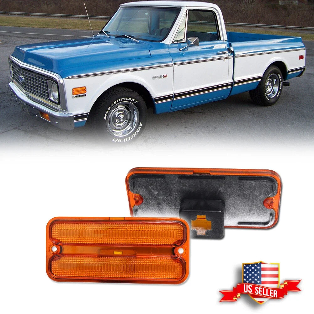 2X Amber Lens Front Side Marker Light Reflector for Chevy GMC Truck (1968–1972)