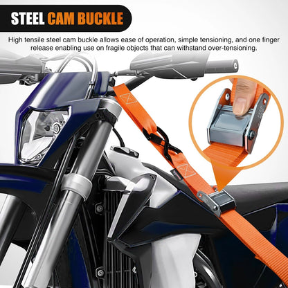 Set of 2 Tie Down Straps for Motorcycle (1.5”×8’, Heavy Duty)