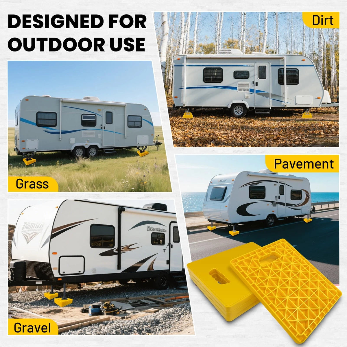 Set of 4 RV Jack Stabilizer Pads - Stackable, Sinking Resistant, Easy Grip