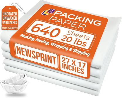 640 Sheets of 27" x 17" White Packing Paper for Moving