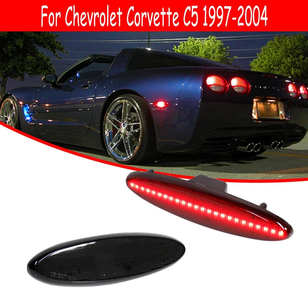 Set of 2 Smoked Lens Red LED Rear Side Marker Lights for Chevy Corvette C5 (1997–2004)
