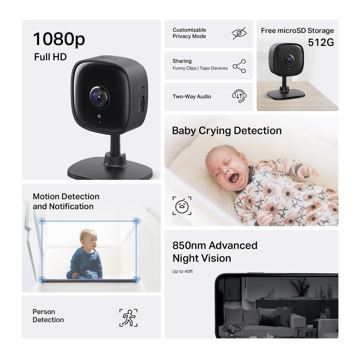 1-Pack Indoor Wired Security Camera for Baby Monitoring
