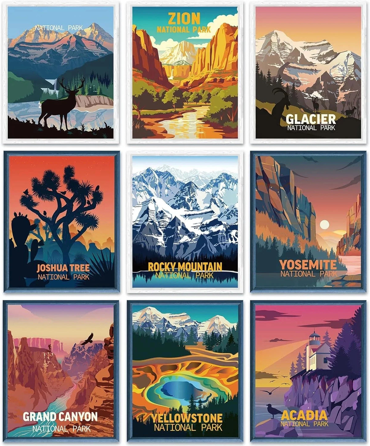 9 Pieces Vintage National Park Posters for Nature Wall Art
