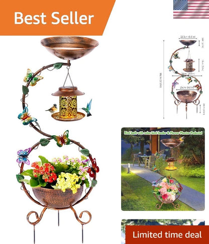 Durable Metal Bird Bath and Solar Feeder for Outdoor Use