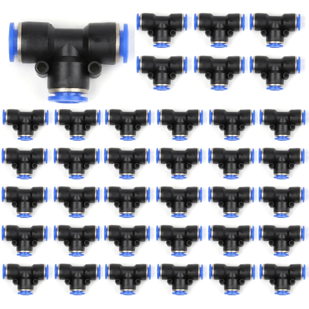 40PCS Tee Union Pneumatic Push In Fitting Connector Tube OD 3/8"
