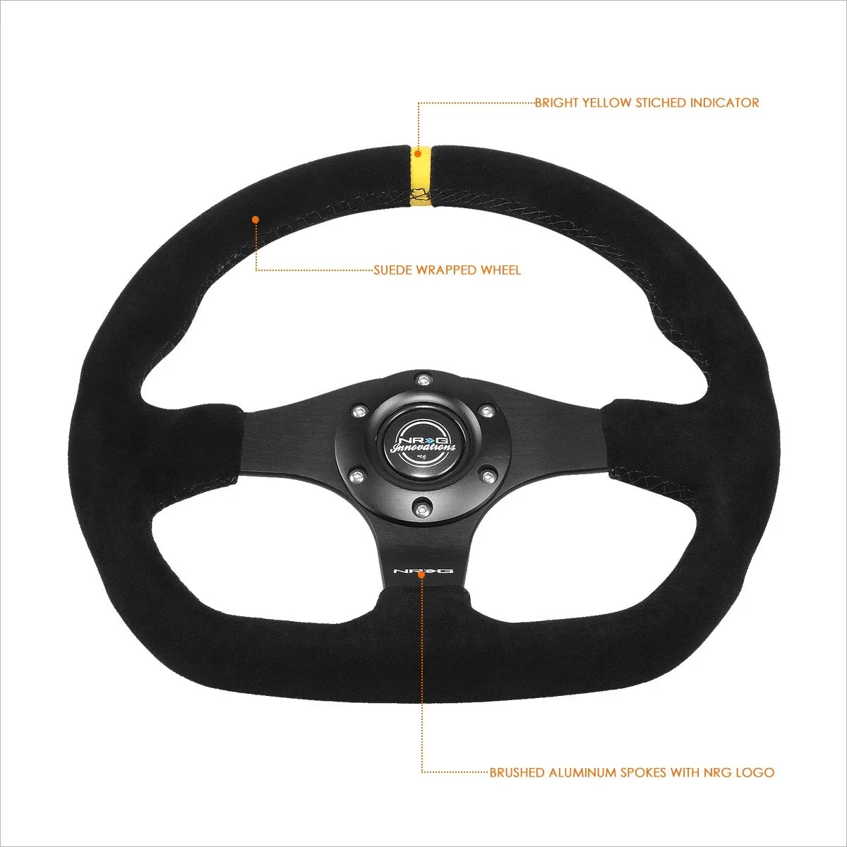 NRG Innovations RST-024MB-S-Y 320mm 3-Spoke Suede Steering Wheel for Universal