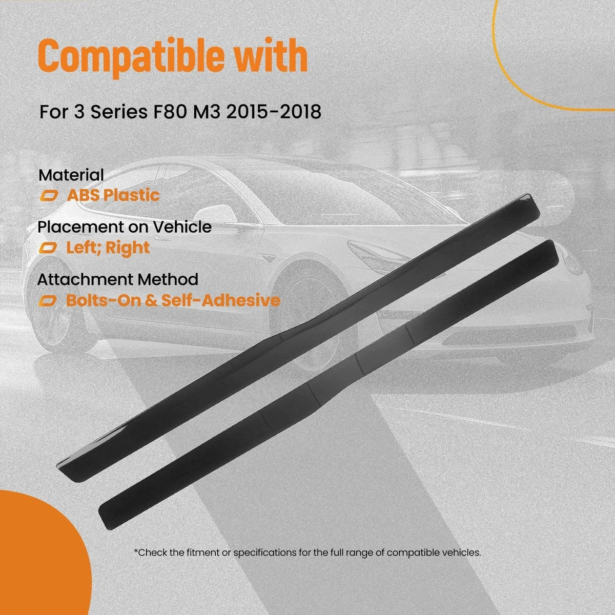 2X Body Kit Side Skirt Lip for BMW M3 M4 (2015–2020) Gloss Black