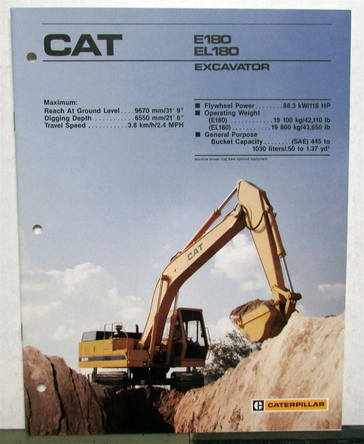 Excavator Sales Brochure for CAT E180 EL180 (1987)