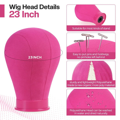23 Inch Canvas Mannequin Head with Stand for DIY Wig Making Display