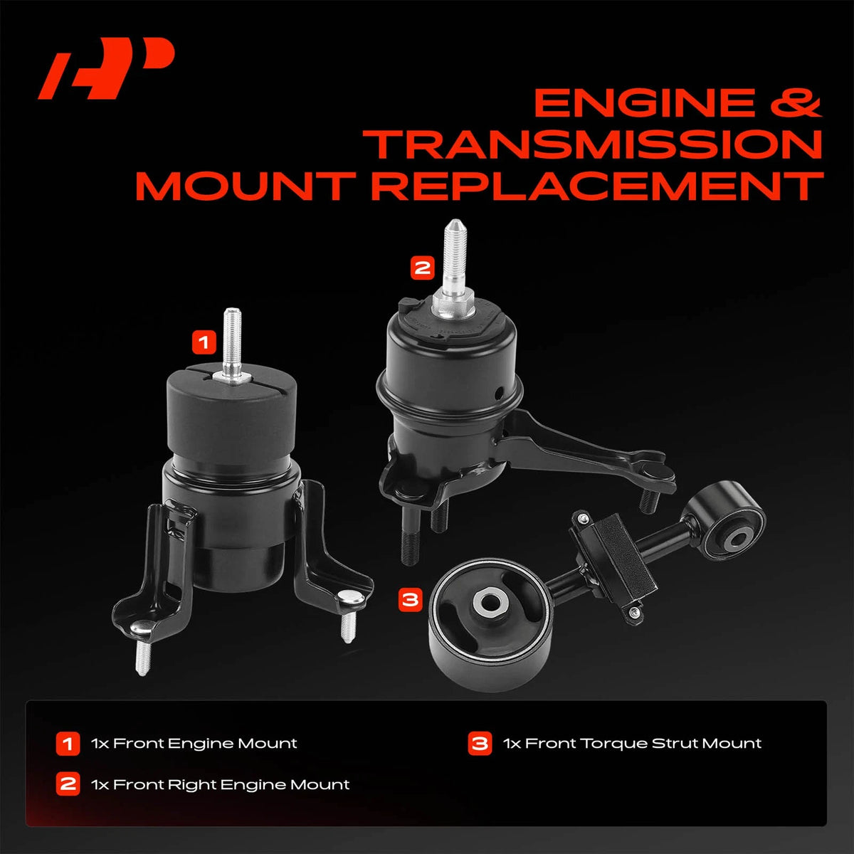 3X Engine Mount & Torque Strut Mount for Toyota Solara (2002–2003) 123610A080, 1236228110, 1236328090