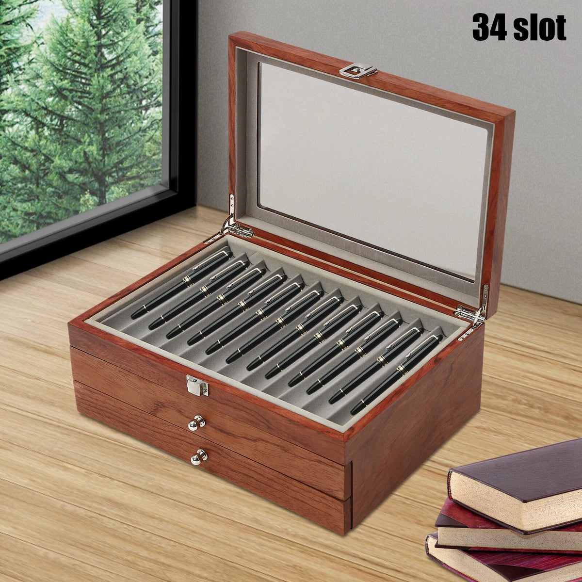 34 Slot Clear Top Organizer Storage Box for Fountain Pens