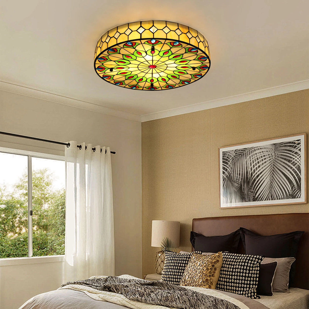 19.6" Tiffany Chandelier Stained Glass Ceiling Light Retro Flush Mount