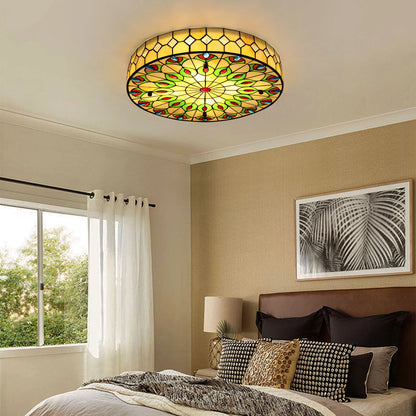 19.6" Tiffany Chandelier Stained Glass Ceiling Light Retro Flush Mount