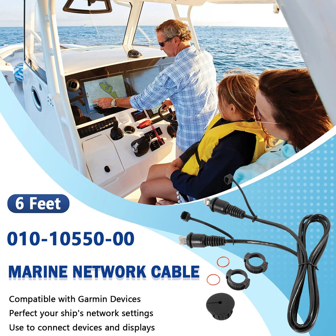 RJ45 Marine Ethernet Network Cable 6 Feet for Garmin (010-10550-00, 0101055000)