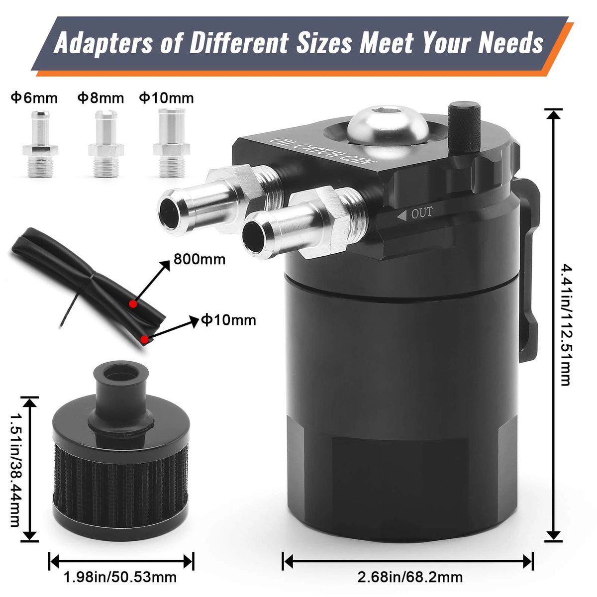 Oil Catch Can Kit for Universal Cars/Trucks (400ml, Black)