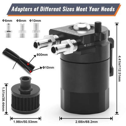 Oil Catch Can Kit for Universal Cars/Trucks (400ml, Black)
