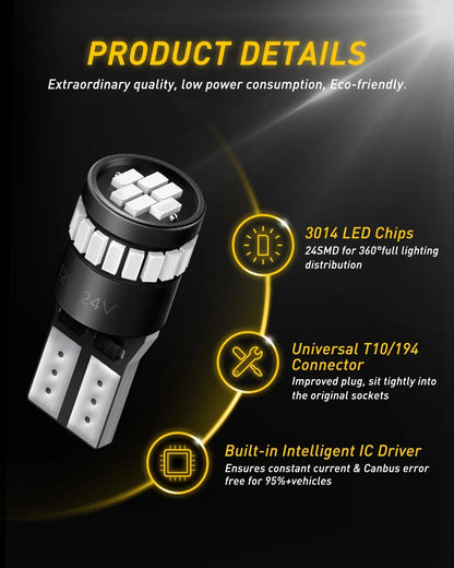 Set of 2 T10 LED Inner Tail Light Bulbs for (2825 168 192 194 175)